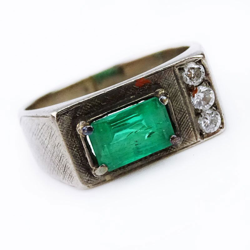 Men's Vintage Emerald, Diamond and 18 Karat White Gold (1 of 3)