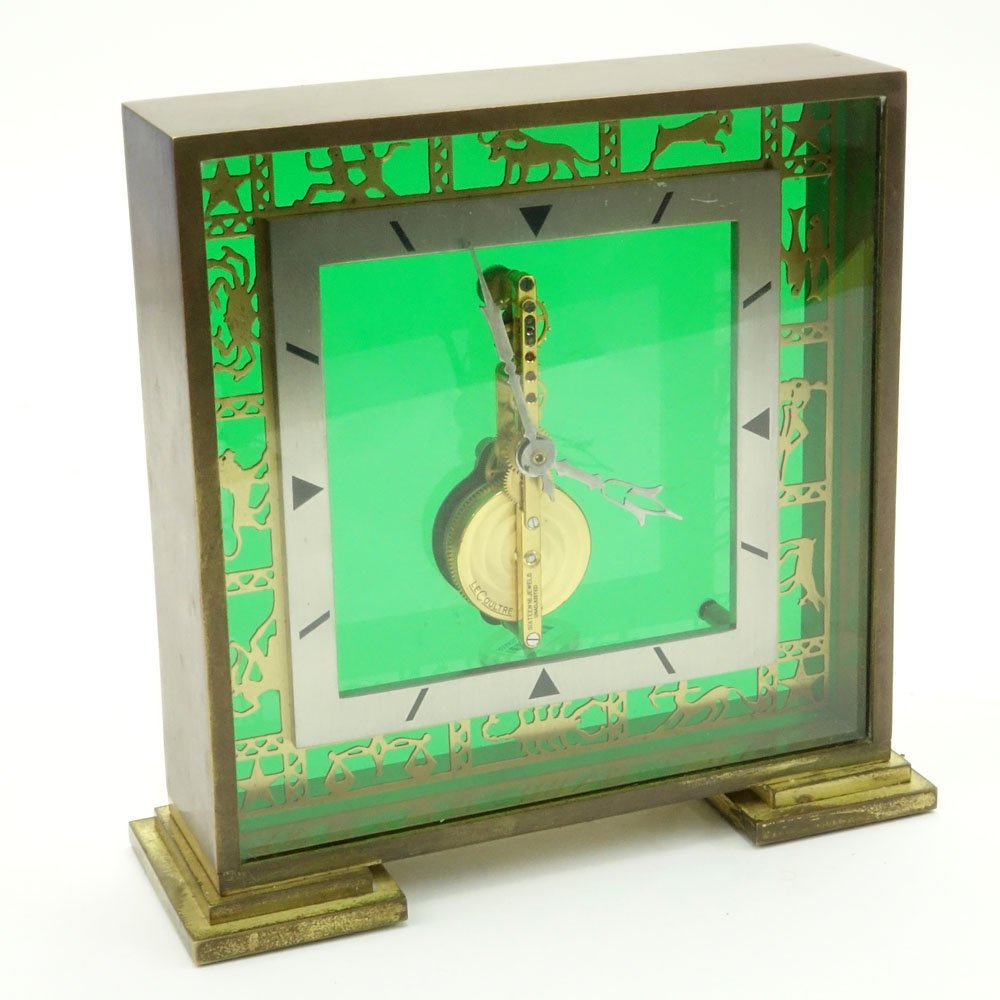 Mid-Century LeCoultre Brass Zodiac Desk Clock. Depicts (1 of 5)