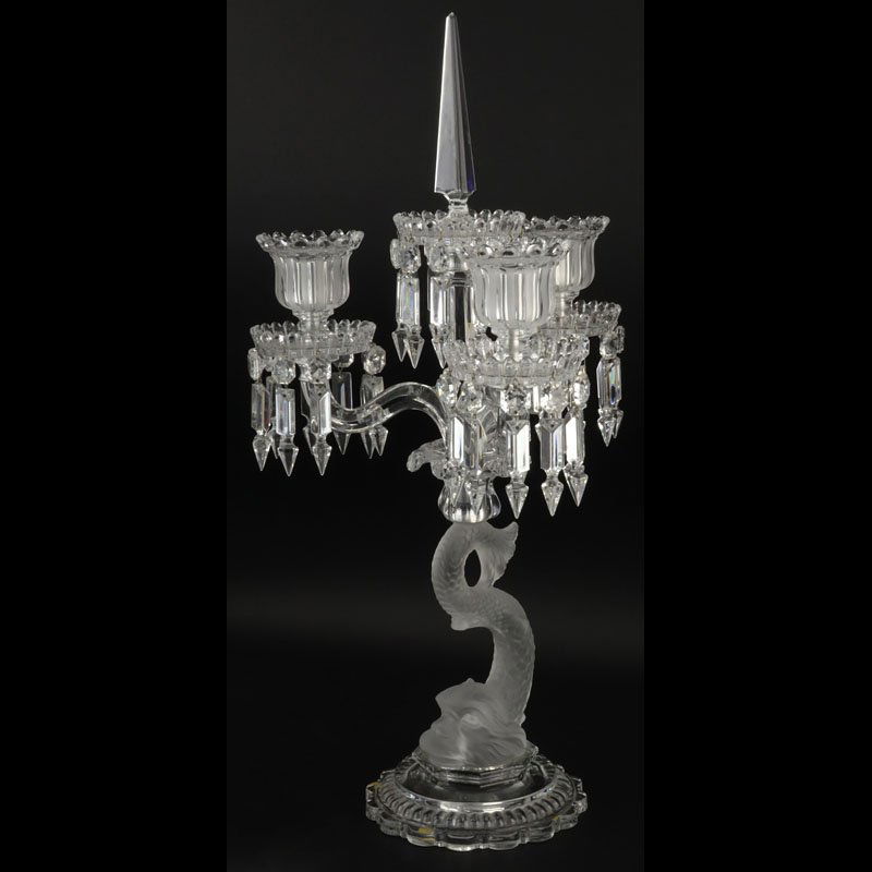 Baccarat Dauphin 3 Light-Candelabra. Signed. Good (1 of 8)