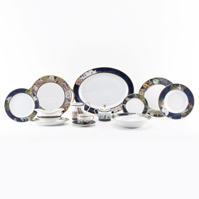 Seventy Six (76) Piece Bernardaud Limoges "Metropoles": Seventy Six (76) Piece Bernardaud Limoges "Metropoles" Dinnerware Set. Includes: 12 dinner plates 10-3/8", 12 salad plates, 12 soup bowls, 12 bread plates, 12 cups, 10 saucers, creamer, sugar, open bo