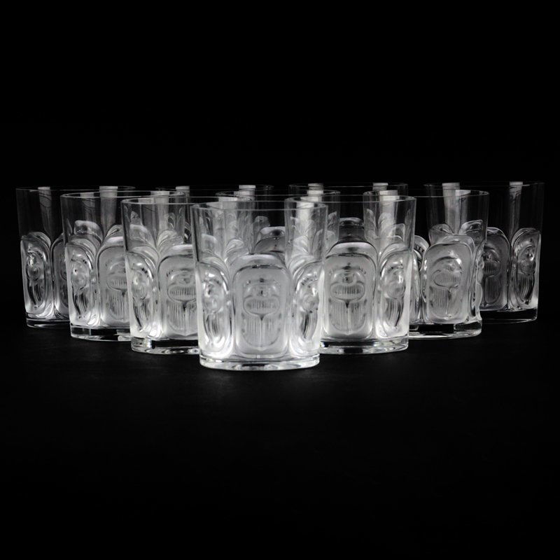 Lot of Ten (10) Lalique Crystal "Scarab" Glasses. (1 of 6)