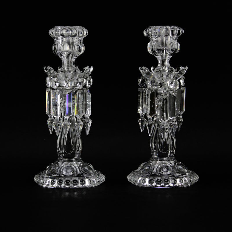 Pair Baccarat Crystal Medallion Candlesticks. Signed. (1 of 6)