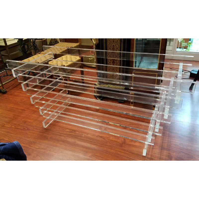 Modern Lucite Stacked Table Base. Glass top is (1 of 4)