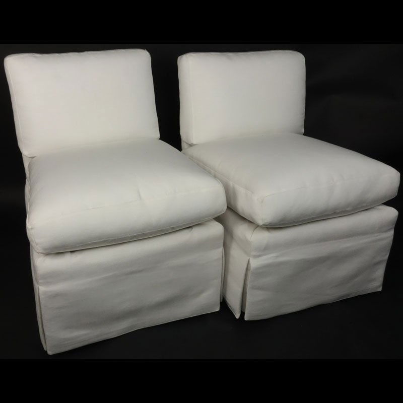 Pair of Mid Century White Upholstered Slipper Chairs. (1 of 3)