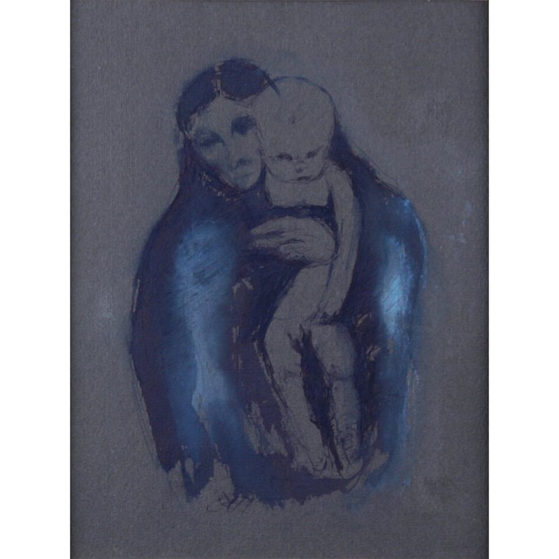 19/20th Century European School Ink and Gouache On Gray: 19/20th Century European School Ink and Gouache On Gray Paper "Mother With Child" Bears initials EM (Edvard Munch??). Mat with toning or in good condition. Measures 14-3/4" x 10". Shipping $75.00 (est
