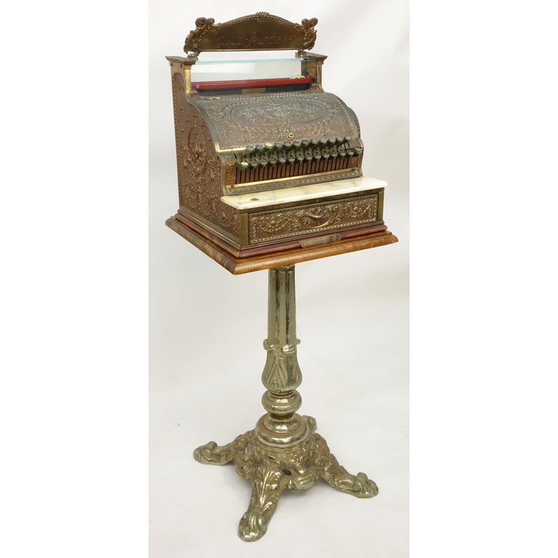 Antique Brass National Cash Register On Stand. Marked (1 of 10)