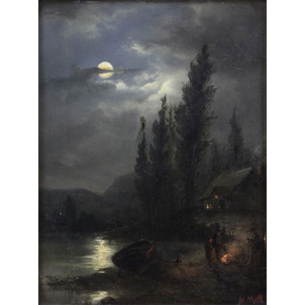 19/20th Century Oil on Board American School "Riverside (1 of 4)