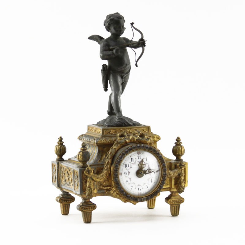 Early 20th Century French White Metal Clock with Cherub (1 of 4)