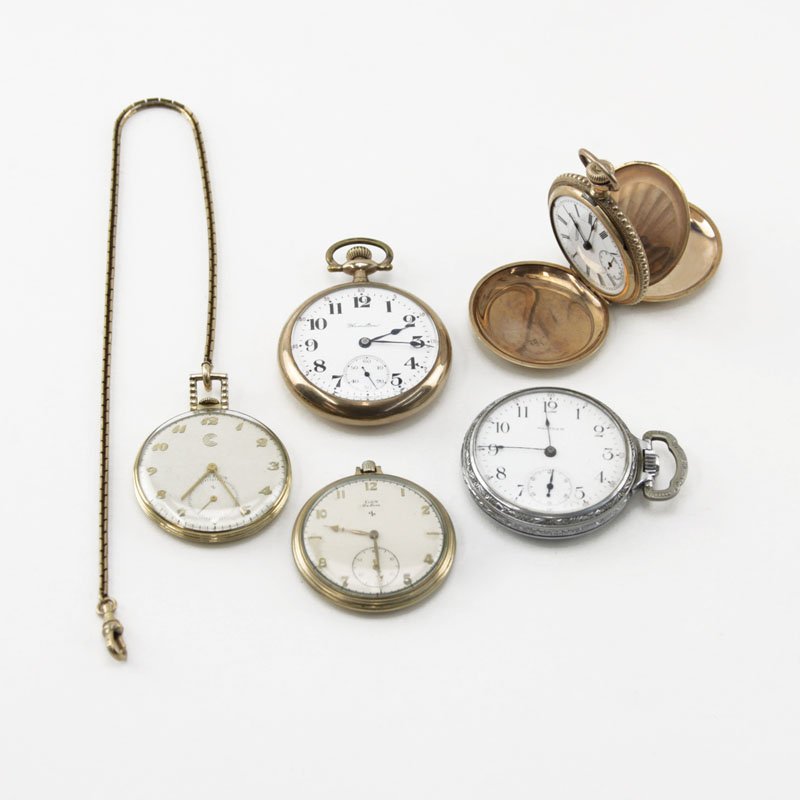 Grouping of Five (5) Vintage to Antique Pocket Watches. (1 of 2)