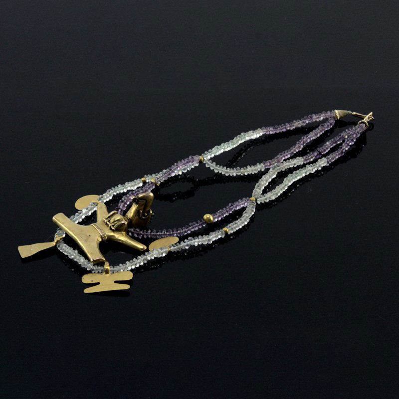Modern and Pre-Columbian Bead and Gold Necklace. (1 of 3)