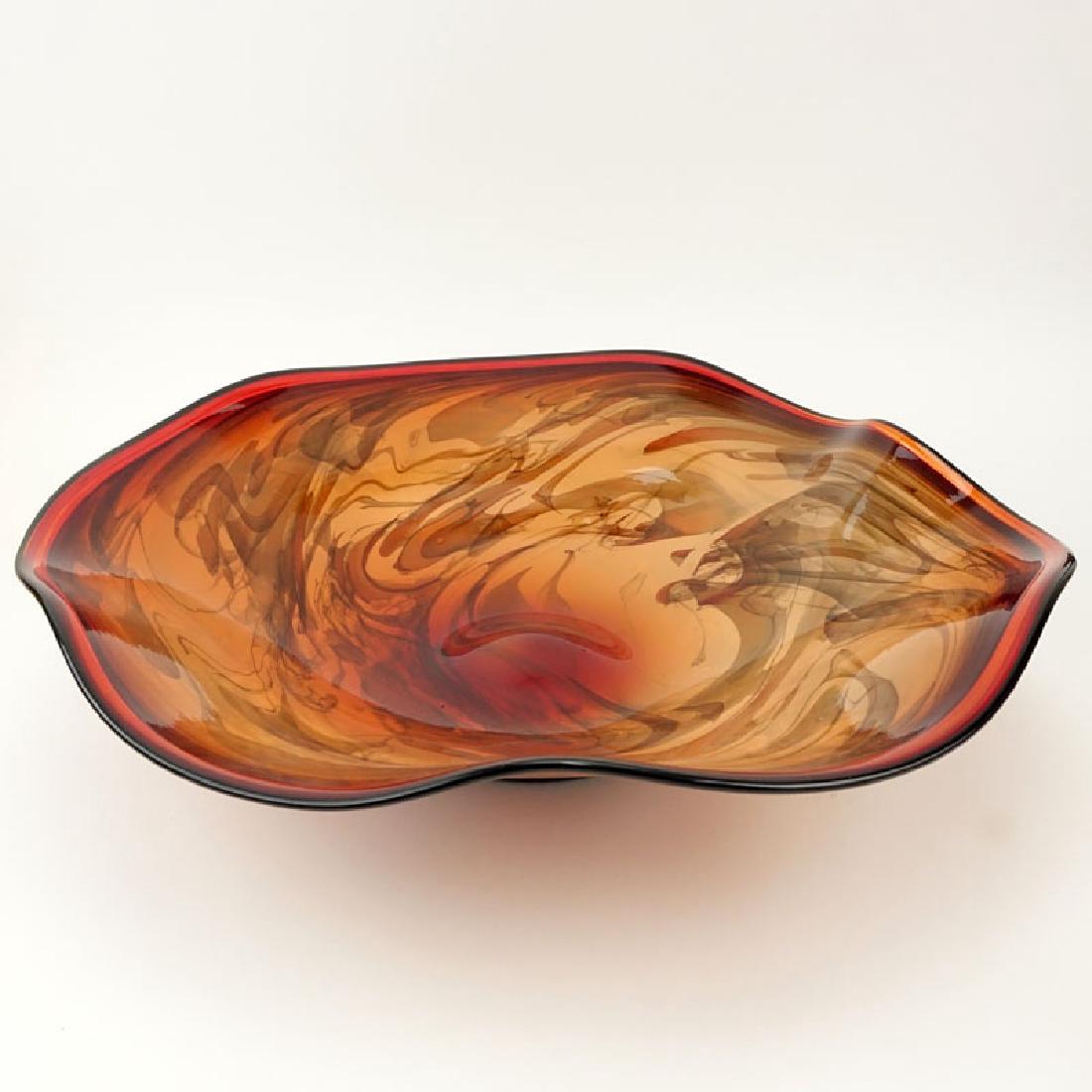LaChaussee Blown Glass (20th Century) Red to Orange: LaChaussee Blown Glass (20th Century) Red to Orange Marble Style Centerpiece Bowl. Signed on underside. Good condition. Measures 5" H x 18-1/4" Dia. Shipping: Third party (estimate $150-$250)