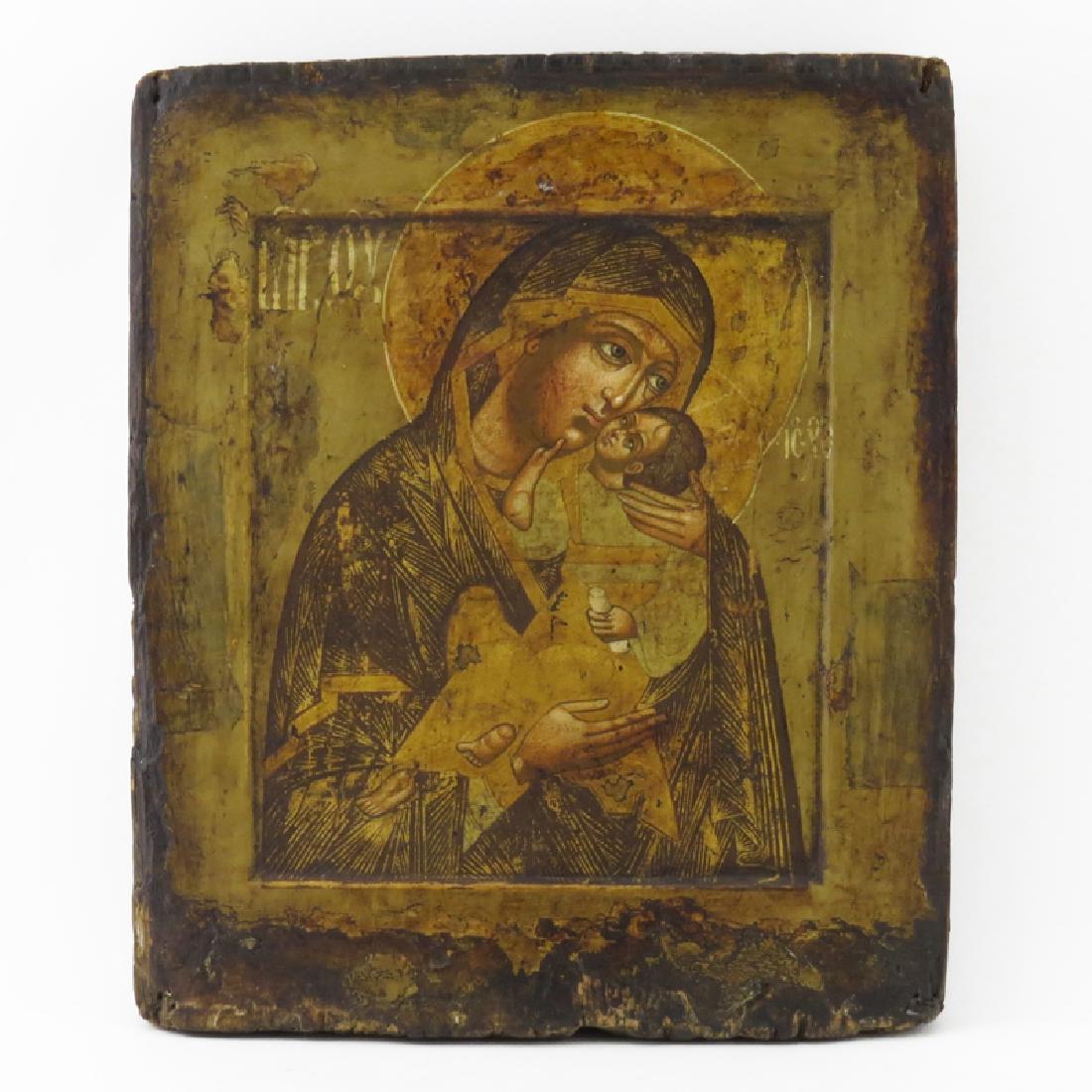 17/18th Century Russian Icon on Cradled Panel, Madonna (1 of 4)