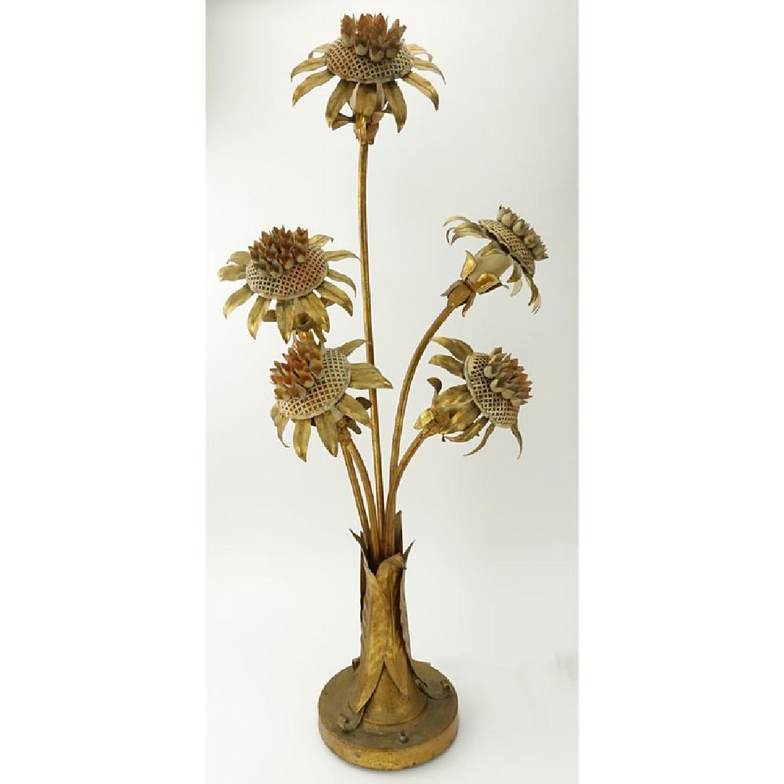 Mid-Century Italian Floral Tole Gilt Metal Sunflower: Mid-Century Italian Floral Tole Gilt Metal Sunflower Lamp. Unsigned. Good vintage condition. Measures 43" H. Shipping: Third party. (estimate $200-$300)