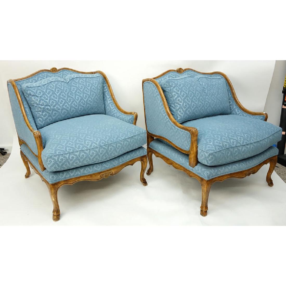 Pair of Mid Century Blue Upholstered Wing Back Bergere (1 of 3)