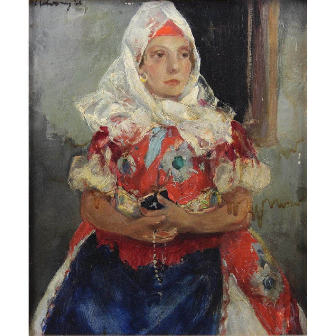 Antique Russian School Oil on Panel "Woman With Prayer (1 of 4)