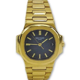 Man's Patek Philippe Nautilus 18 Karat Yellow Gold: Man's Patek Philippe Nautilus 18 Karat Yellow Gold Automatic Movement Watch with Black Dial. Designed by Gerald Genta. Ref. #3800/001J, Movement #142-2-025. Minor surface scratches. Running. Watch was