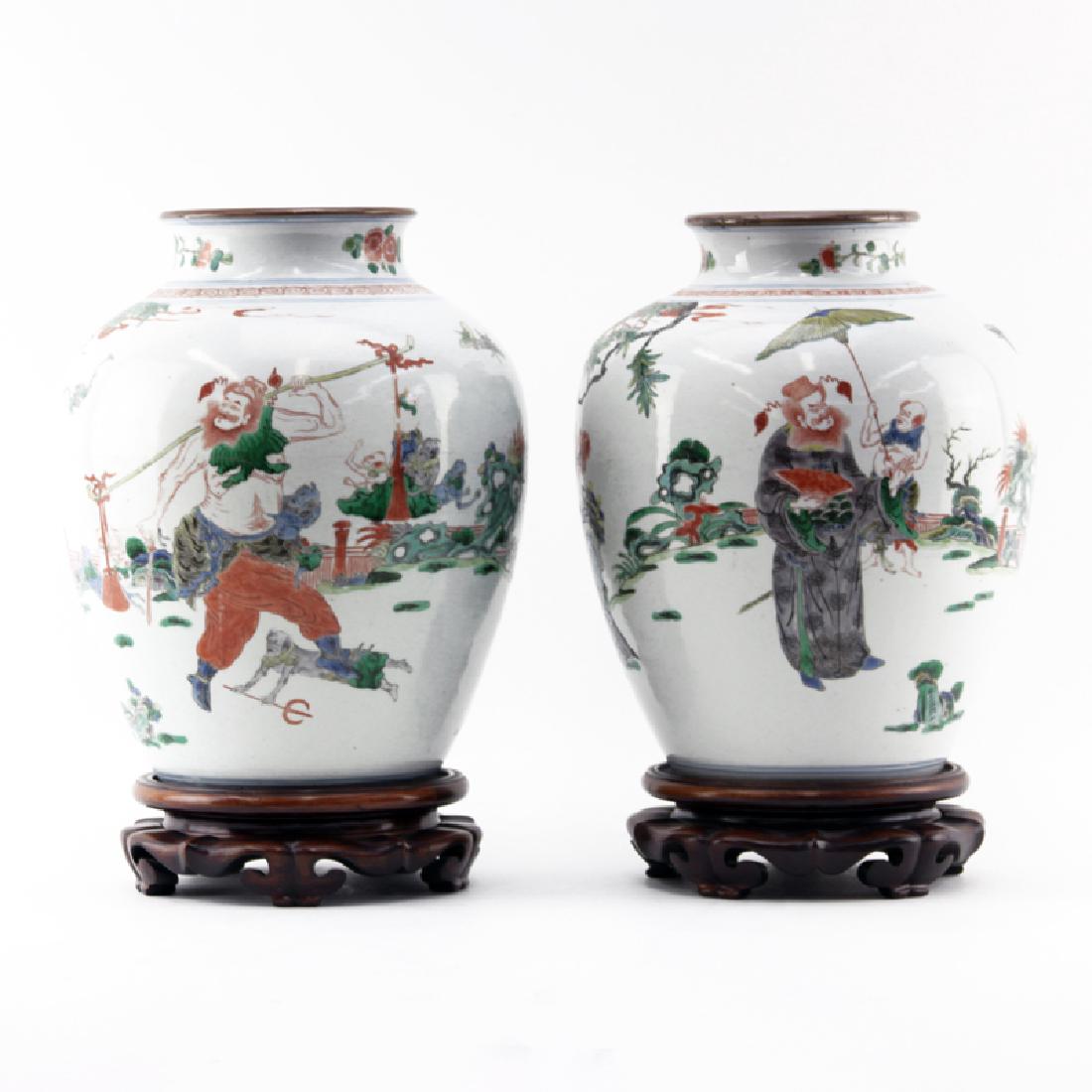 Pair of 19th Century Chinese Famille Vert Hand Painted (1 of 4)