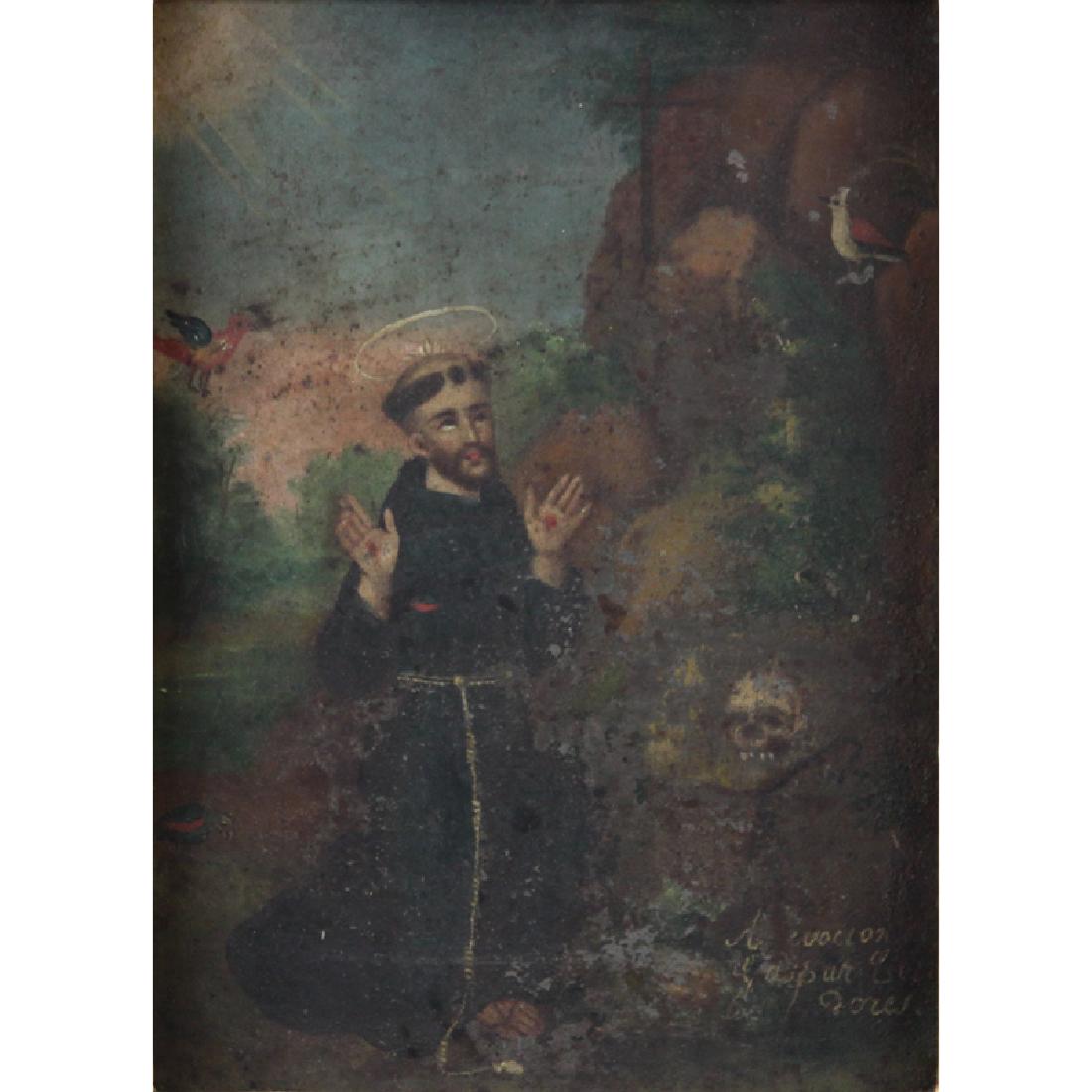 Antique Old Master Style Santos Painting On Tin. (1 of 4)