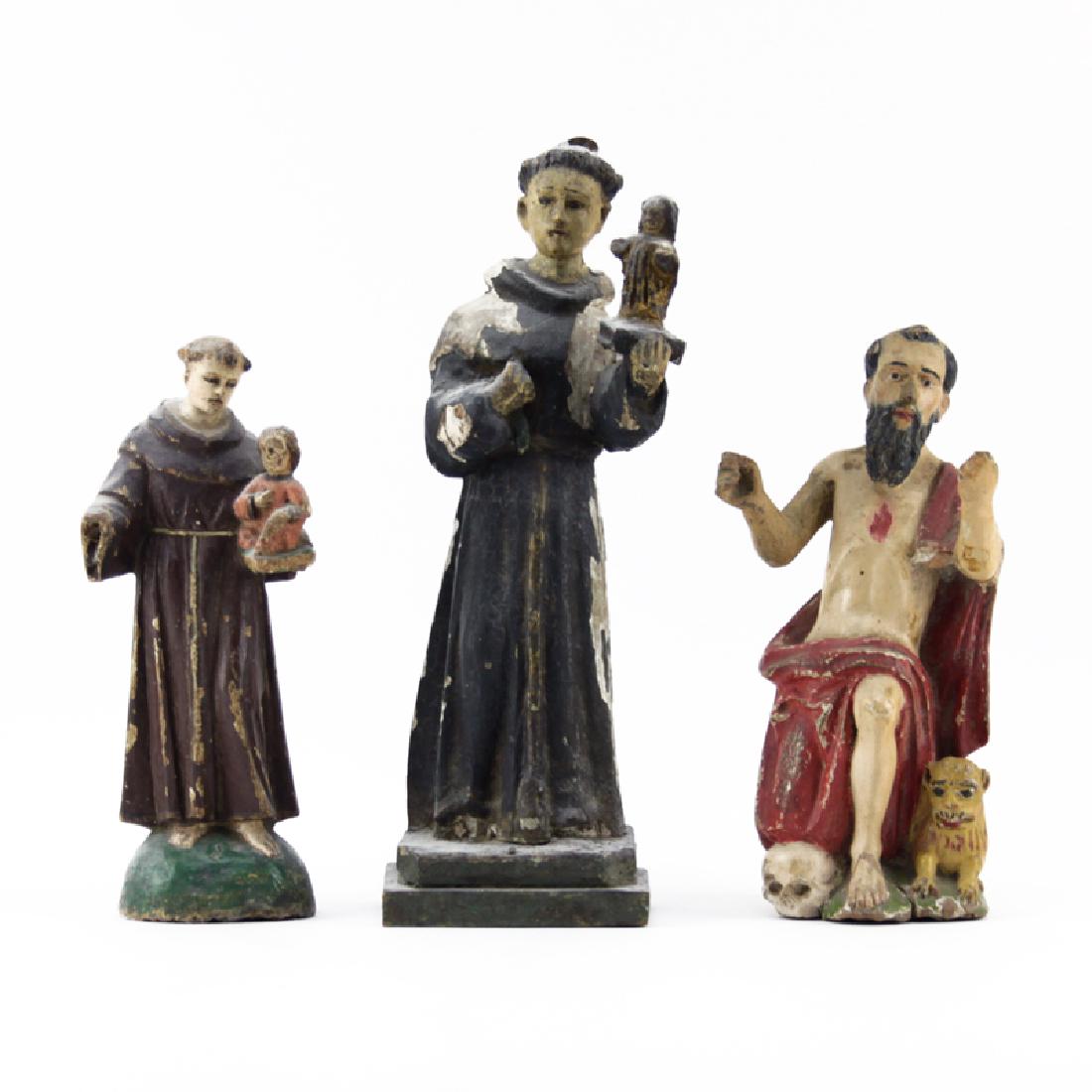 Lot of Three Antique Carved Wood and Polychrome Santos (1 of 6)