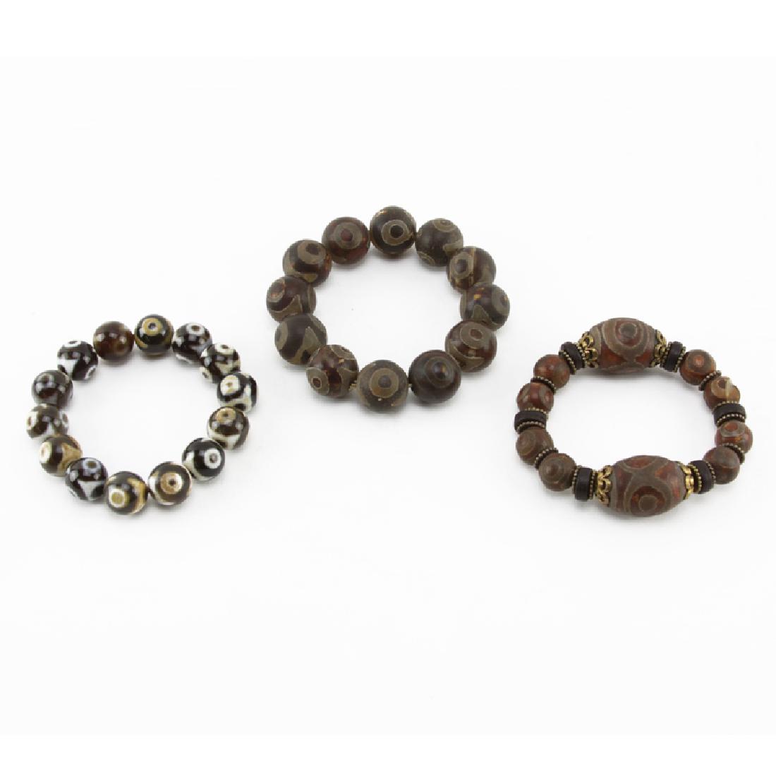 Three (3) Vintage Tibetan Agate Bracelets. Unsigned. (1 of 1)