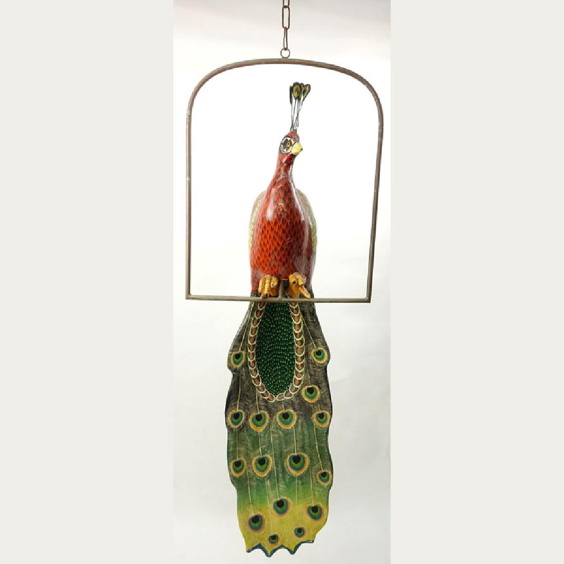 Sergio Bustamante, Mexican (b. 1949) Papier Mache: Sergio Bustamante, Mexican (b. 1949) Papier Mache Perched Peacock Figure. Unsigned. Losses to feet, wear and rubbing. Measures 55" H. Shipping: Third party (estimate $200-$400)