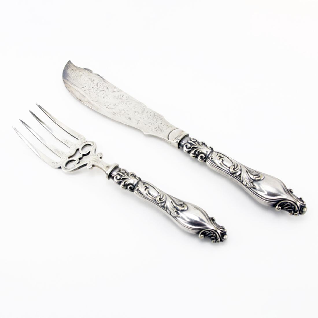 Antique Sterling Silvered Handled Fish Set. Unsigned. (1 of 2)