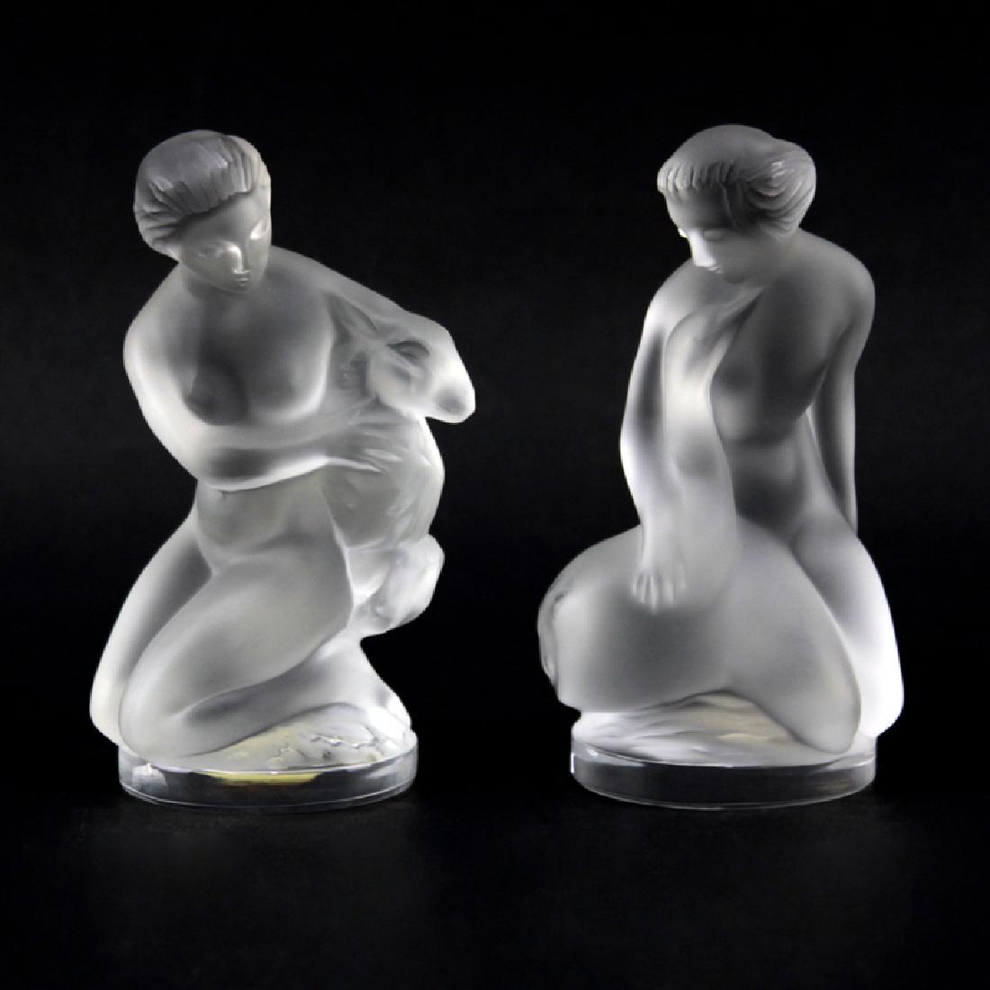 Two (2) Small Lalique Crystal Figures "Girl With Goat (1 of 4)