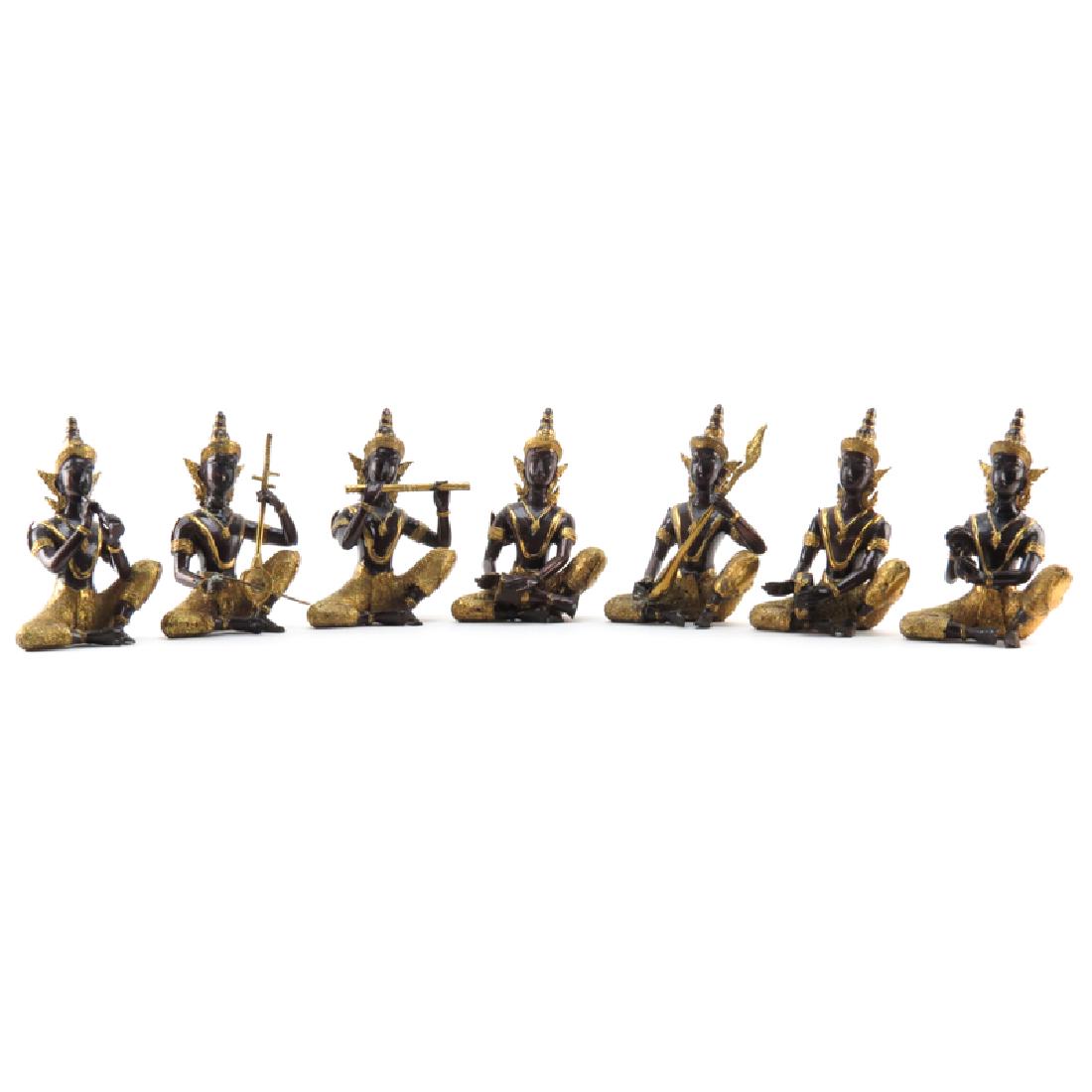 Grouping of Seven (7) Thai  Bronze Gilt Painted Seated (1 of 6)