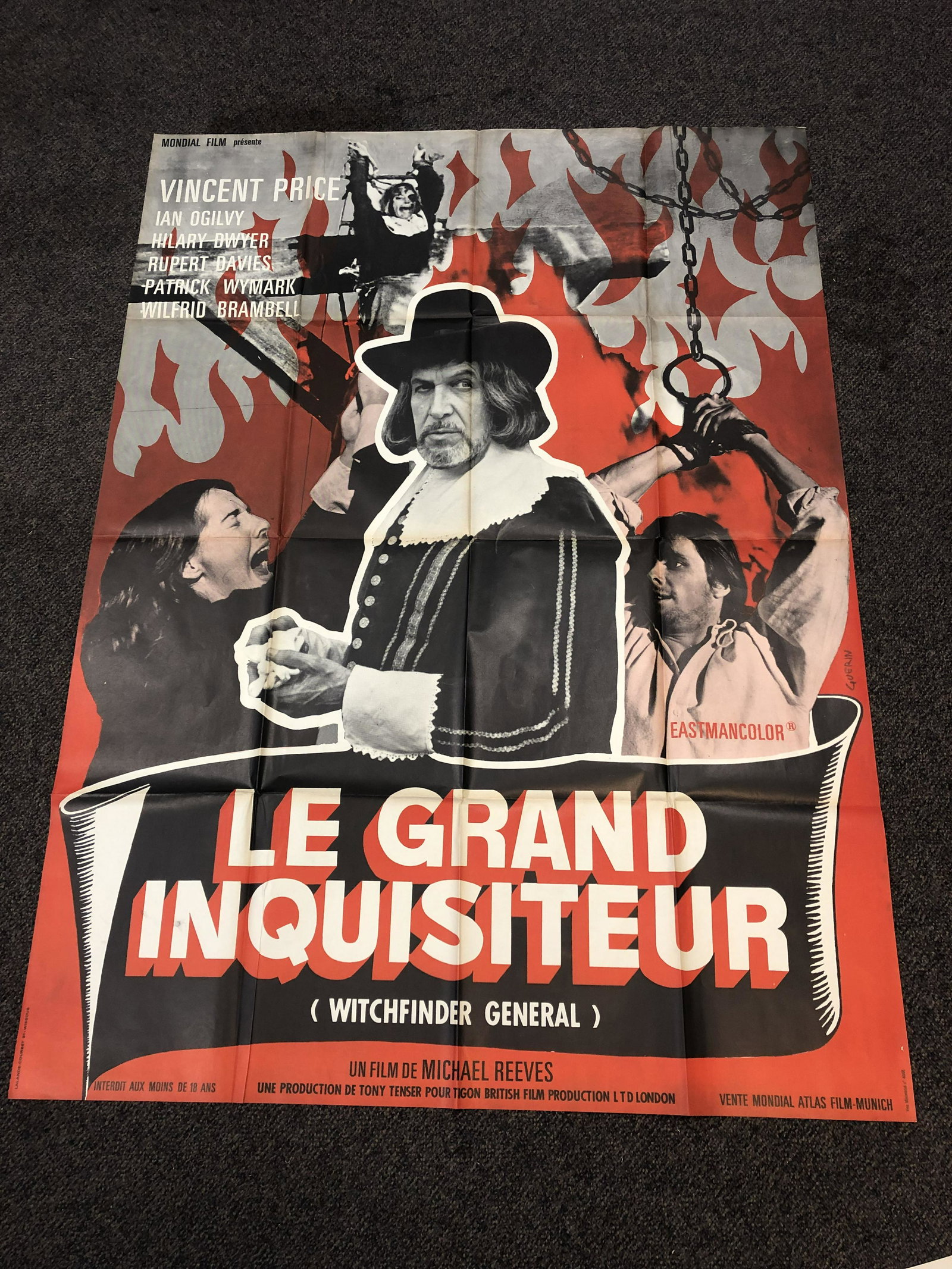 (8) Asst Vintage Movie Posters: (8) Asst Vintage Movie Posters - Vintage Vincent Price ''Le Grand Inquisitteur'' Vente Mon Dial Atlas Film Movie Poster (62'' x 45''), 1958 Richard Burton Bitter Victory (78.5'' x 41'') , 1958 The Nak