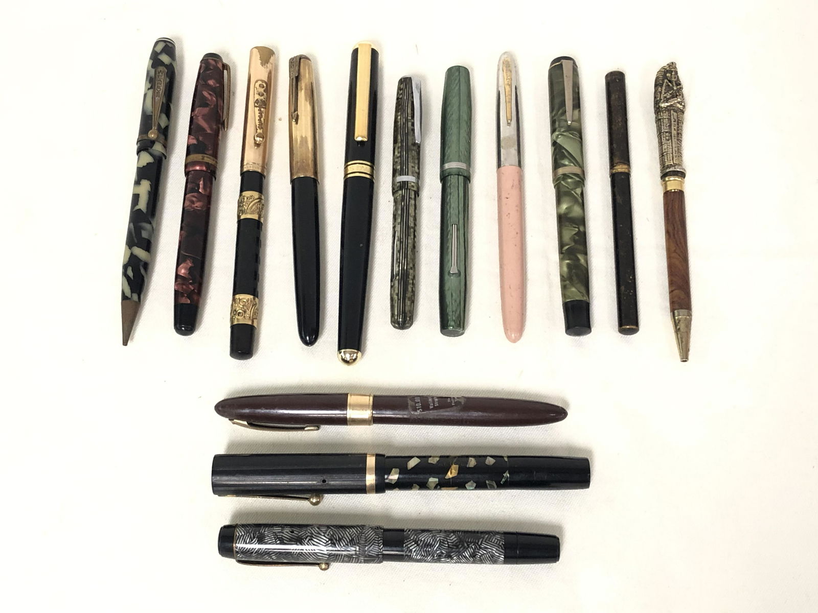 14 Asst Pens, Park Deluxe Challenger, More: 14 Asst Pens, Park Deluxe Challenger, More - Fountain Pens + Cases, Pen / Pencil Combo w/ 14K Gold Plated Nib, Waterman's Ideal Case, Challenger w/ 14K Nib + More