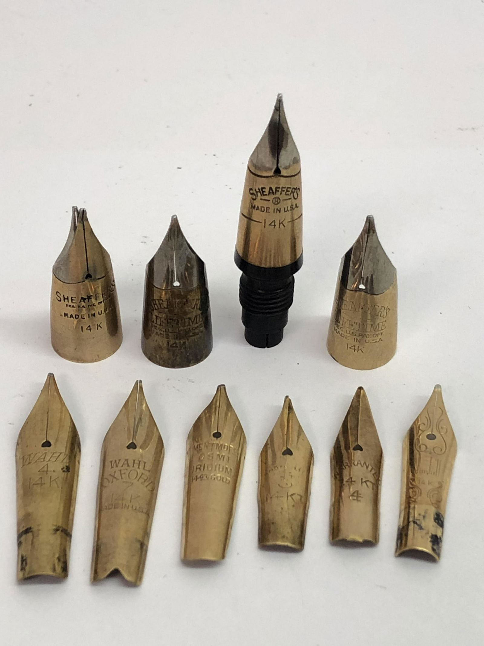 10 Asst Atq/ Vtg 14K Gold Fountain Pen Nib Tips - (4): 10 Asst Atq/ Vtg 14K Gold Fountain Pen Nib Tips - (4) Sheaffers, (2) Wahl, (1) Dunhill, (1) Mentmok + (2) Others
