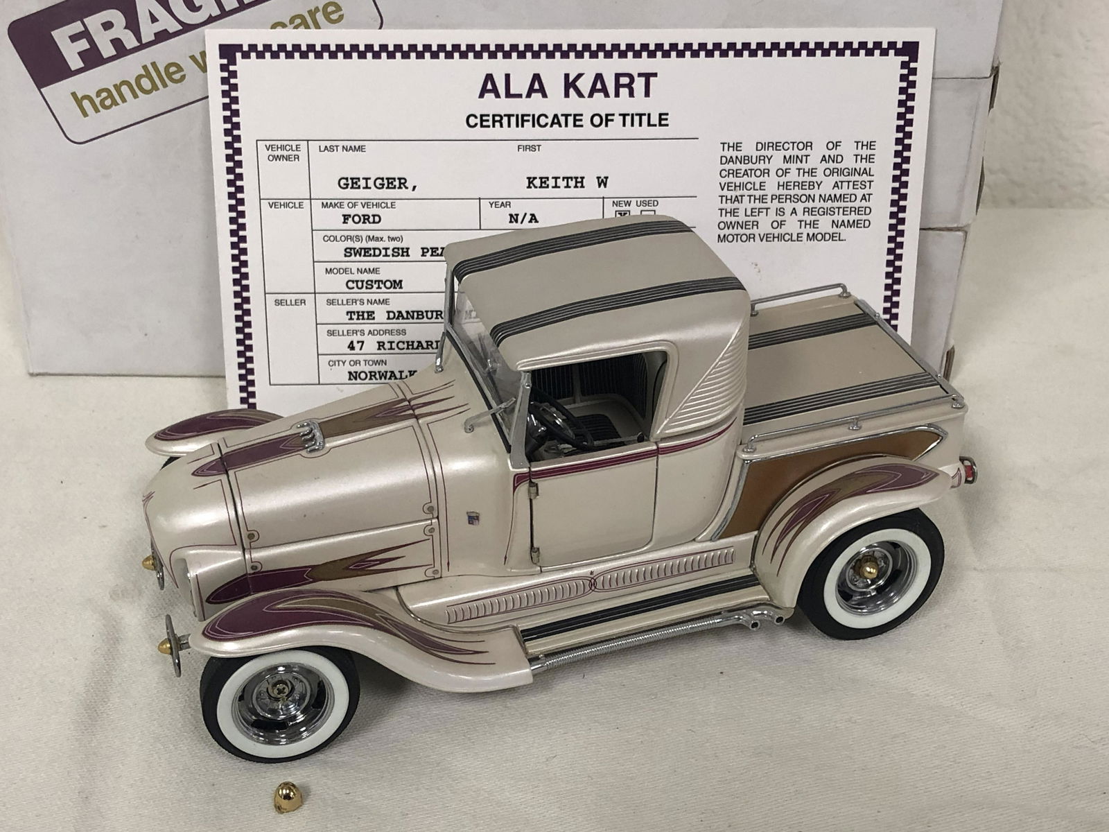 Diecast 'AlaKart' Custom Roadster Model - Original Box: Diecast 'AlaKart' Custom Roadster Model - Original Box & Certificate, Roadster Pickup, Danbury Mint