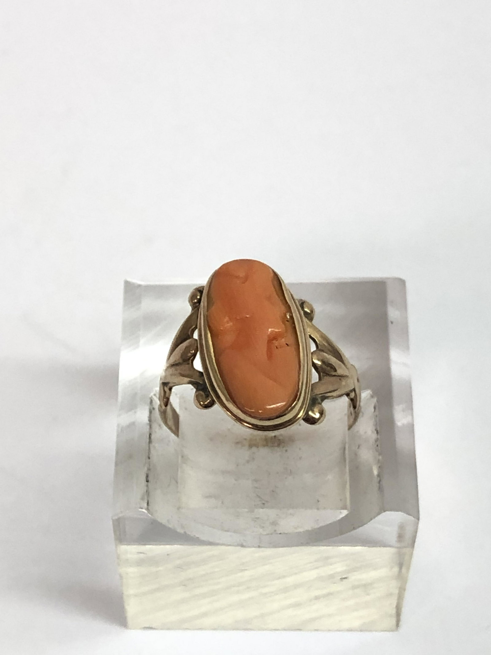 Victorian 14K Gold Coral Cameo Ring (1 of 4)