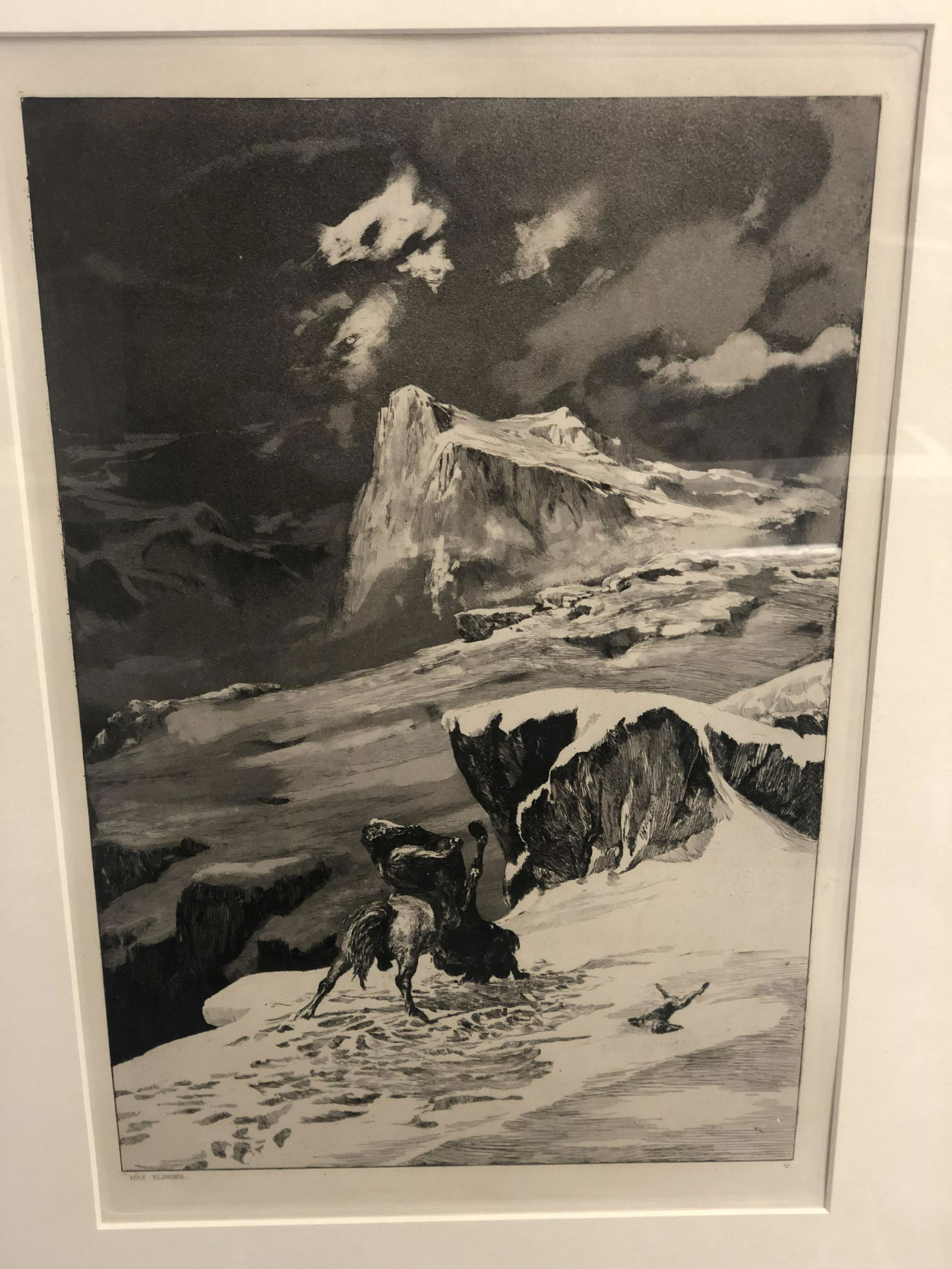 Etching, 'Max Klinger' ''Fight Between Centaurs'' -: Etching, 'Max Klinger' ''Fight Between Centaurs'' - Name & Number in Plate, Framed 20'' x 26.5''