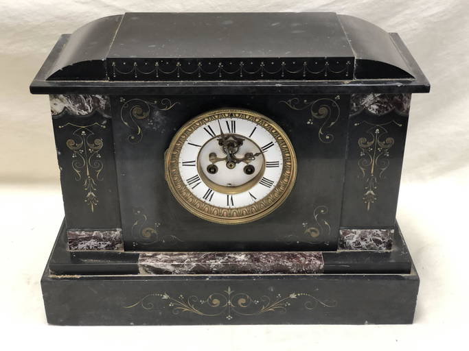 Antique Marble Mantle Clock No Key + Front Glass,