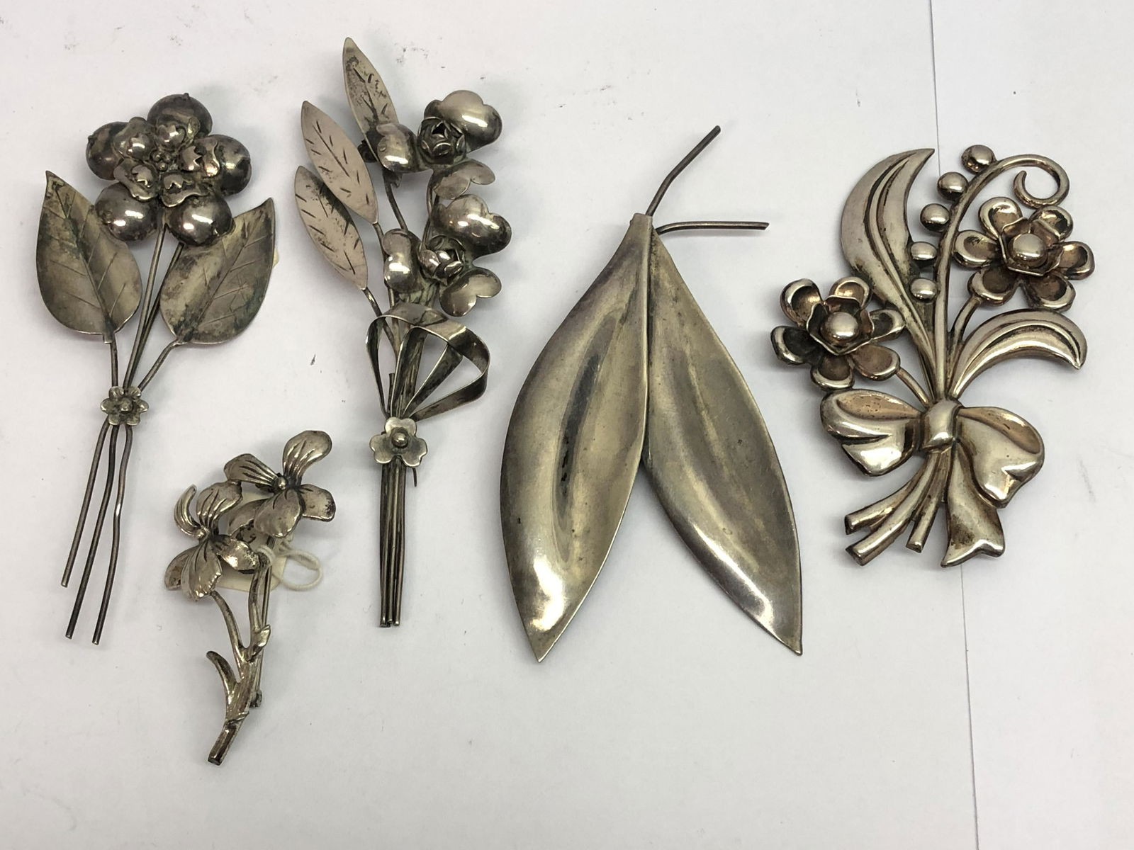 5 Vintage Sterling Flower Brooches: 5 Vintage Sterling Flower Brooches - Coro, Sarah Coventry + Others