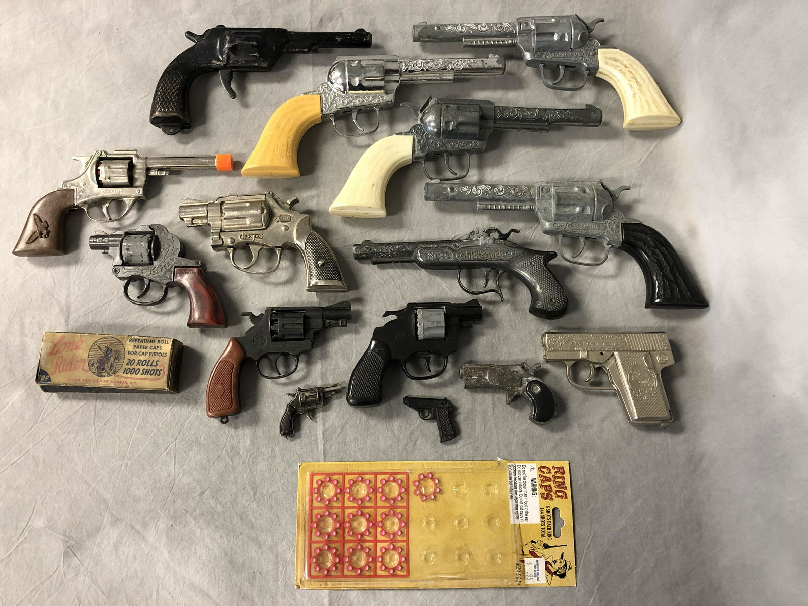(14)Asst Toy Cap & Pop Guns: (14)Asst Toy Cap & Pop Guns - Hubley Trooper, Wonder, Pony Boy, Lone Star MatchLock + More (inspect)