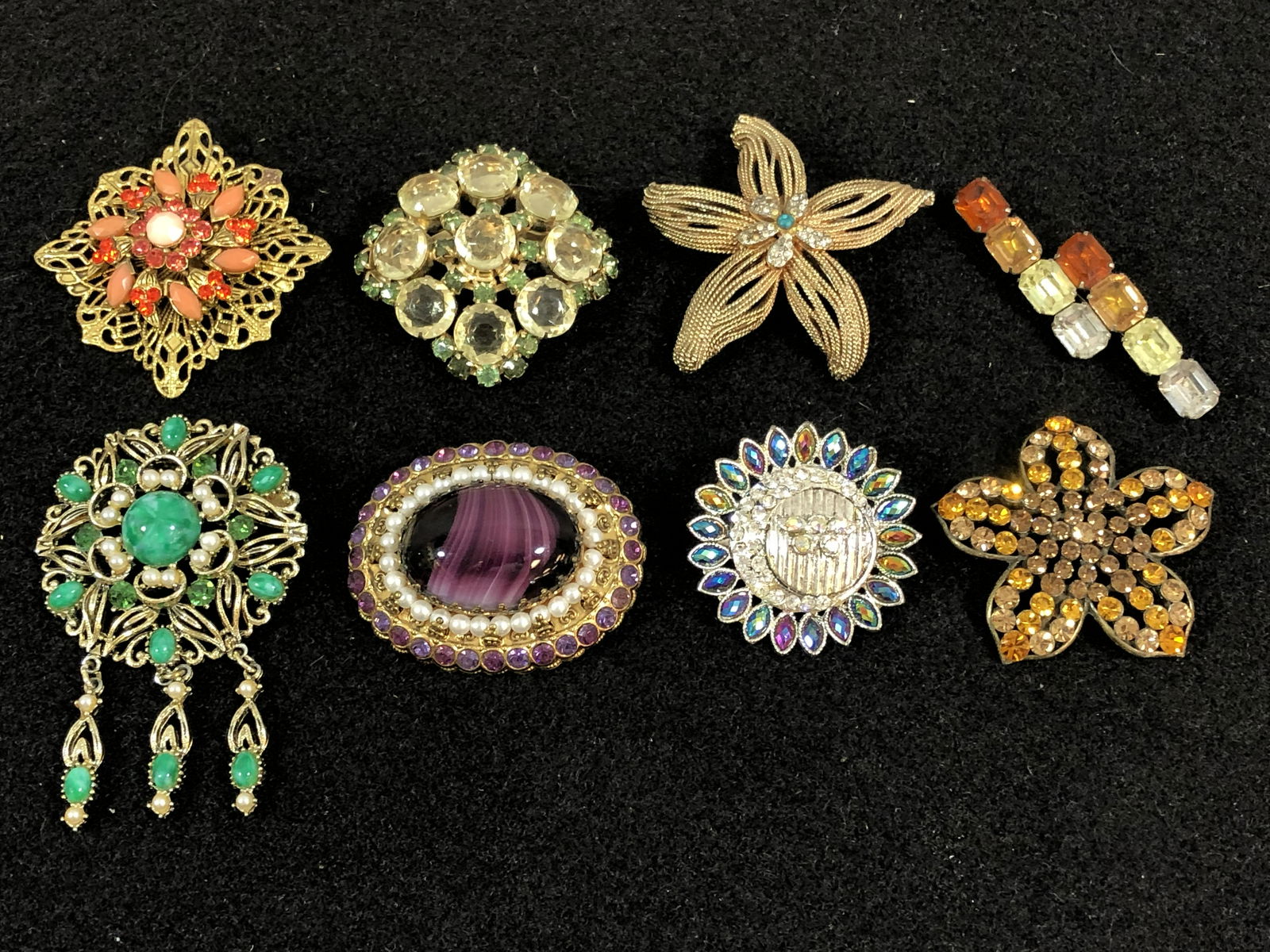 (8)Atq / Vtg Rhinestone Brooches - Asst Sizes, Styles (1 of 5)
