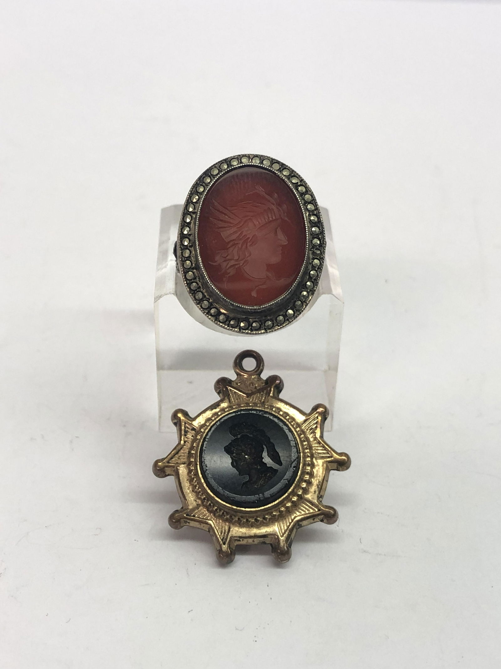Vtg Sterling Silver Signet Cameo Ring, Pendant (1 of 7)