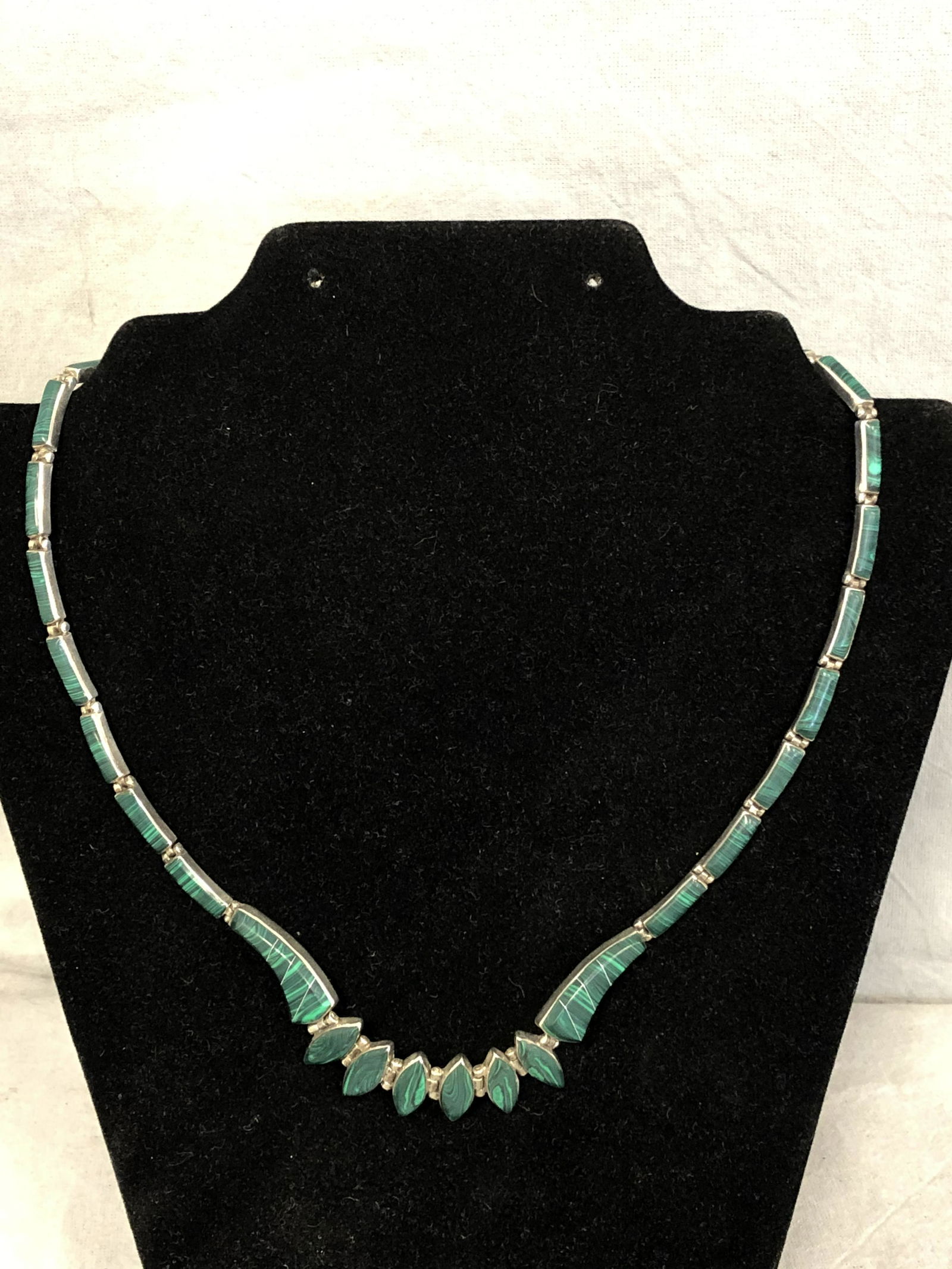 Mexican, Sterling Malachite Necklace - Approx 16'' (1 of 4)