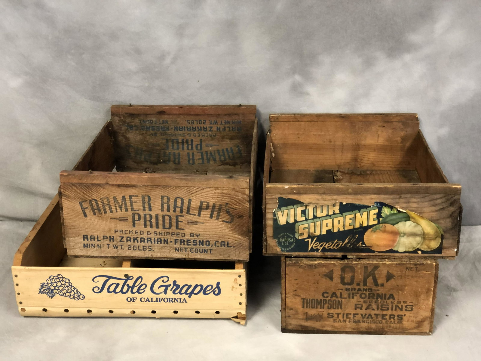 4 Vintage Wooden Farmer Crates: 4 Vintage Wooden Farmer Crates