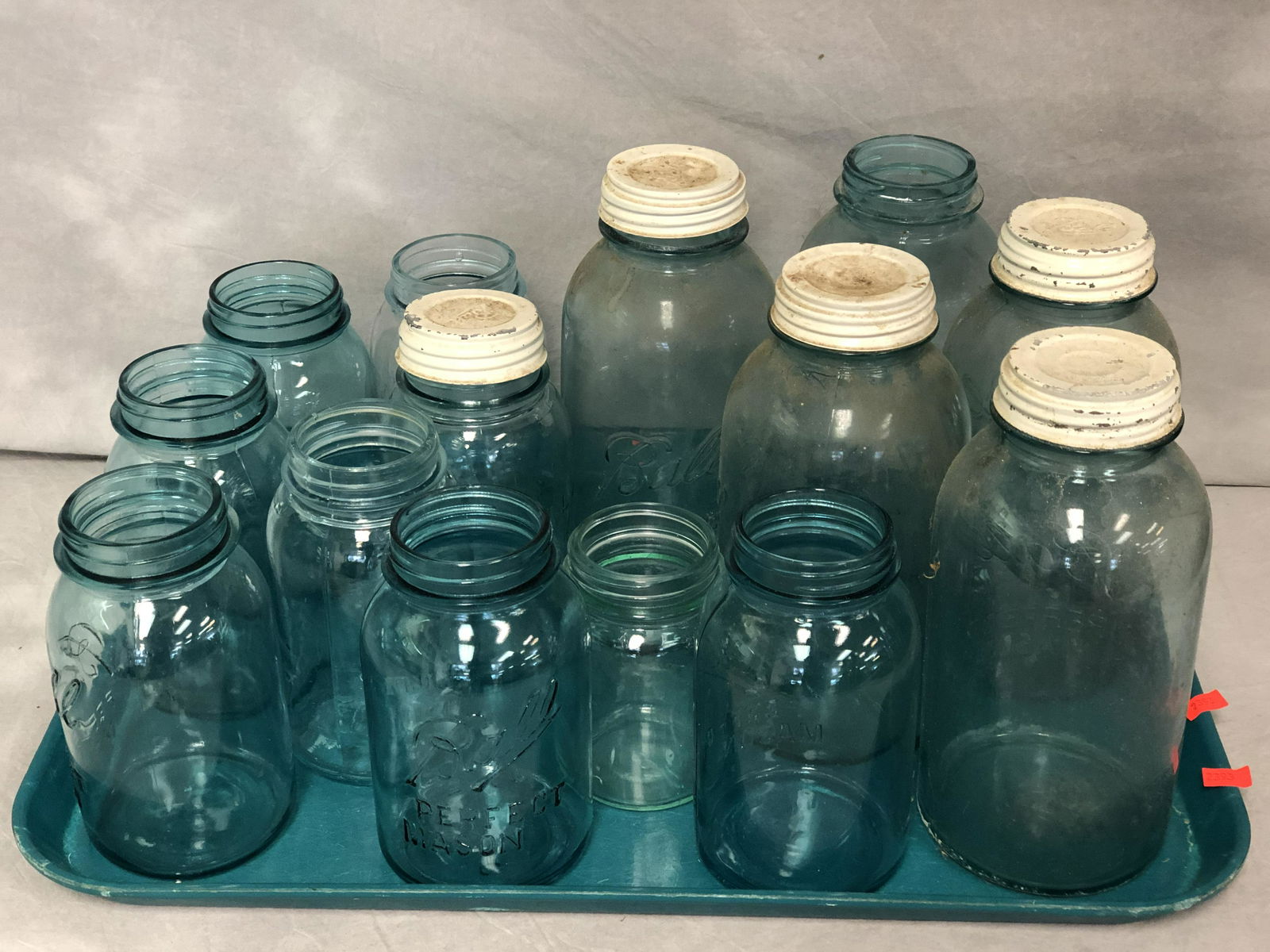 (13)Ball & Atlas Blue Glass Mason Jars - (5) 2qt. + (8) (1 of 2)