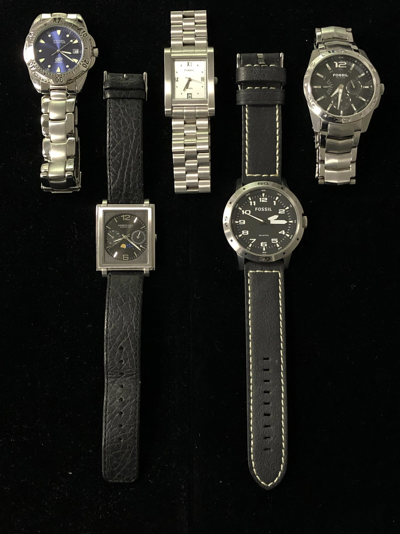 (5)Stainless Steel Quartz Watches - (4)Fossil &: (5)Stainless Steel Quartz Watches - (4)Fossil & (1)Kenneth Cole, All Working