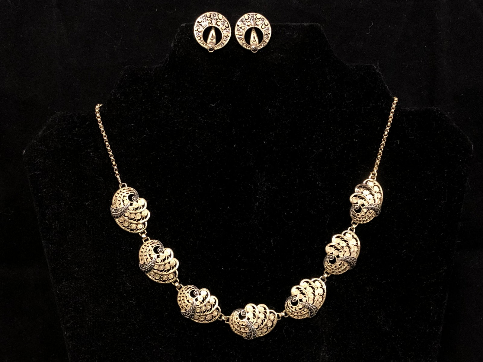 Deco Sterling German Marcasite Jewelry Set - Sterling: Deco Sterling German Marcasite Jewelry Set - Sterling Silver Necklace & Matching Earring Set, Attributed to 'Theodore Fahrner', Total Wgt 19.7g