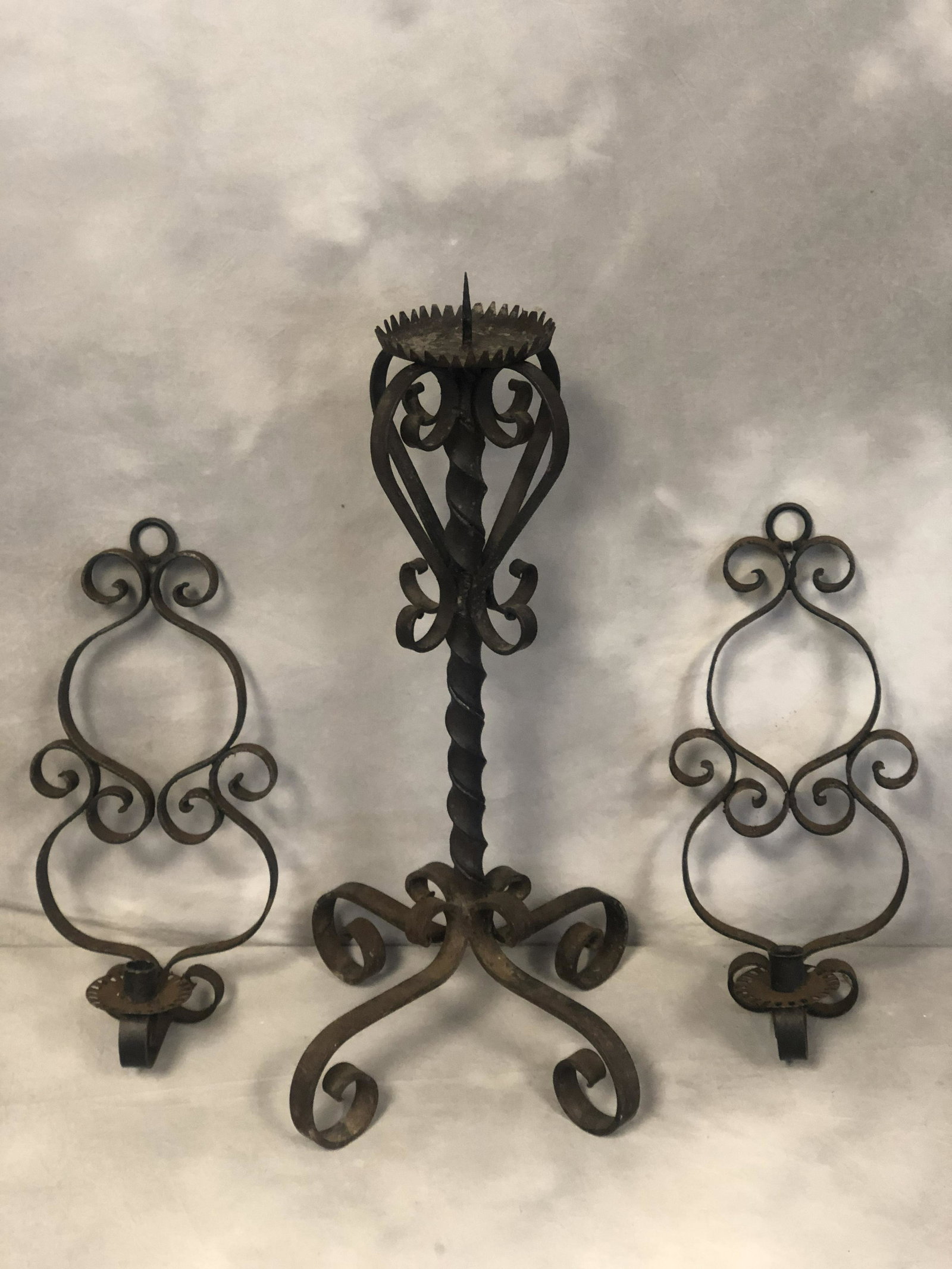 Iron Candlestick, Pr. Wall Sconces - 21.5'' Tall: Iron Candlestick, Pr. Wall Sconces - 21.5'' Tall Candlestick , Sconces 15'' x 7''