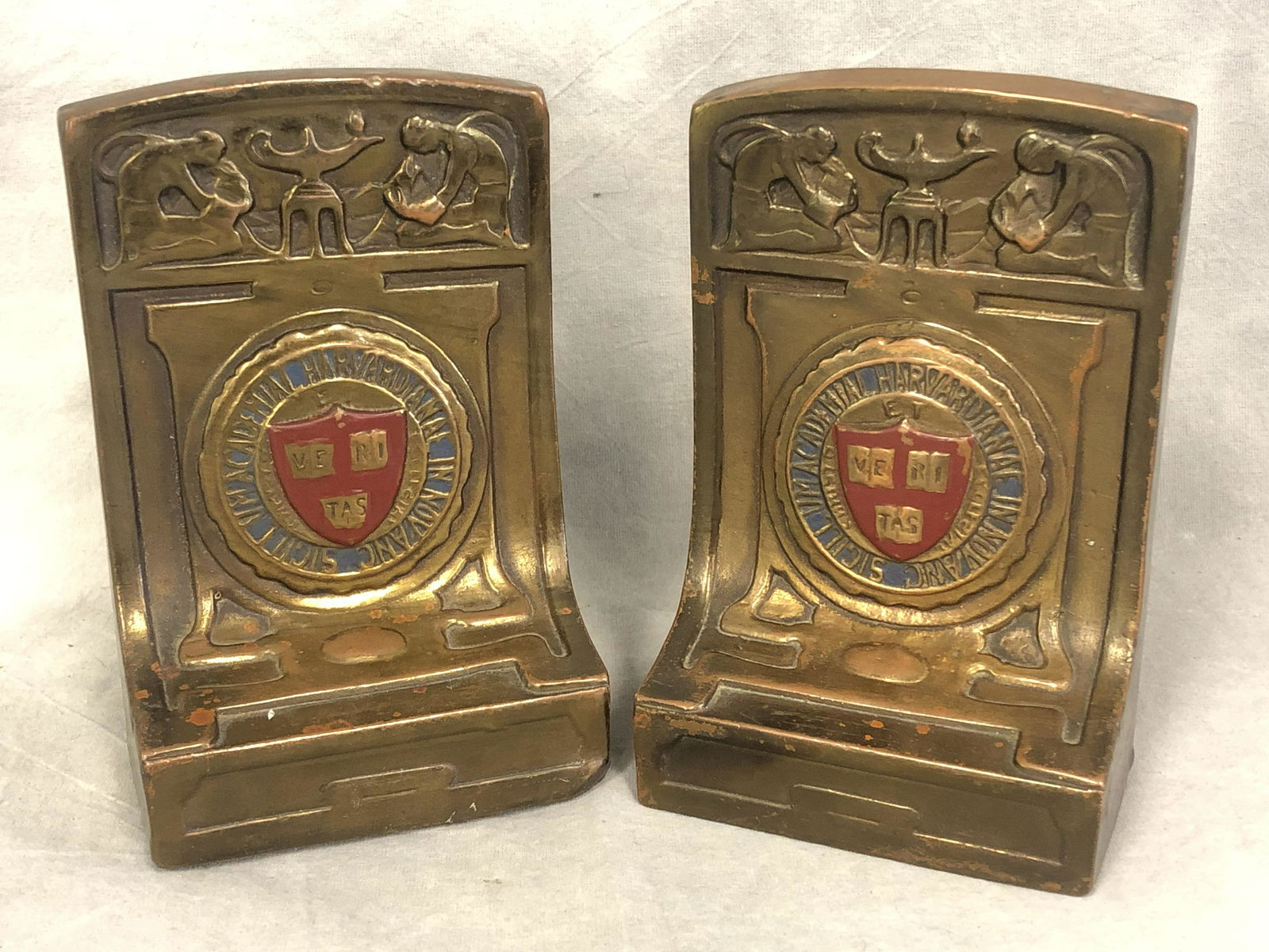 Pr Antique P.Manfredi Harvard Bookends - Bronze Clad, (1 of 5)