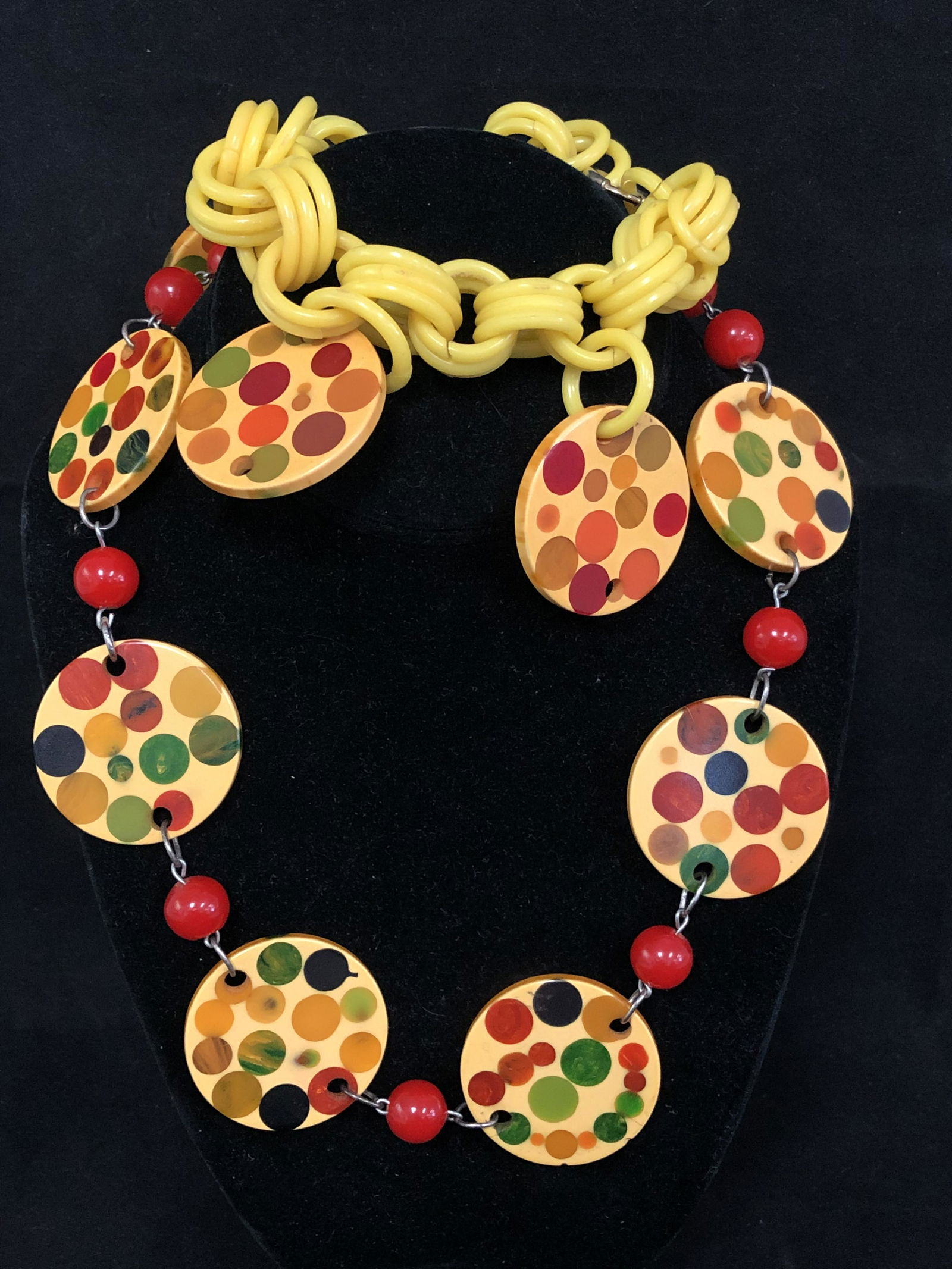 Vtg Art Deco Polka Dot Bakelite Jewelry Set - Necklace (1 of 5)