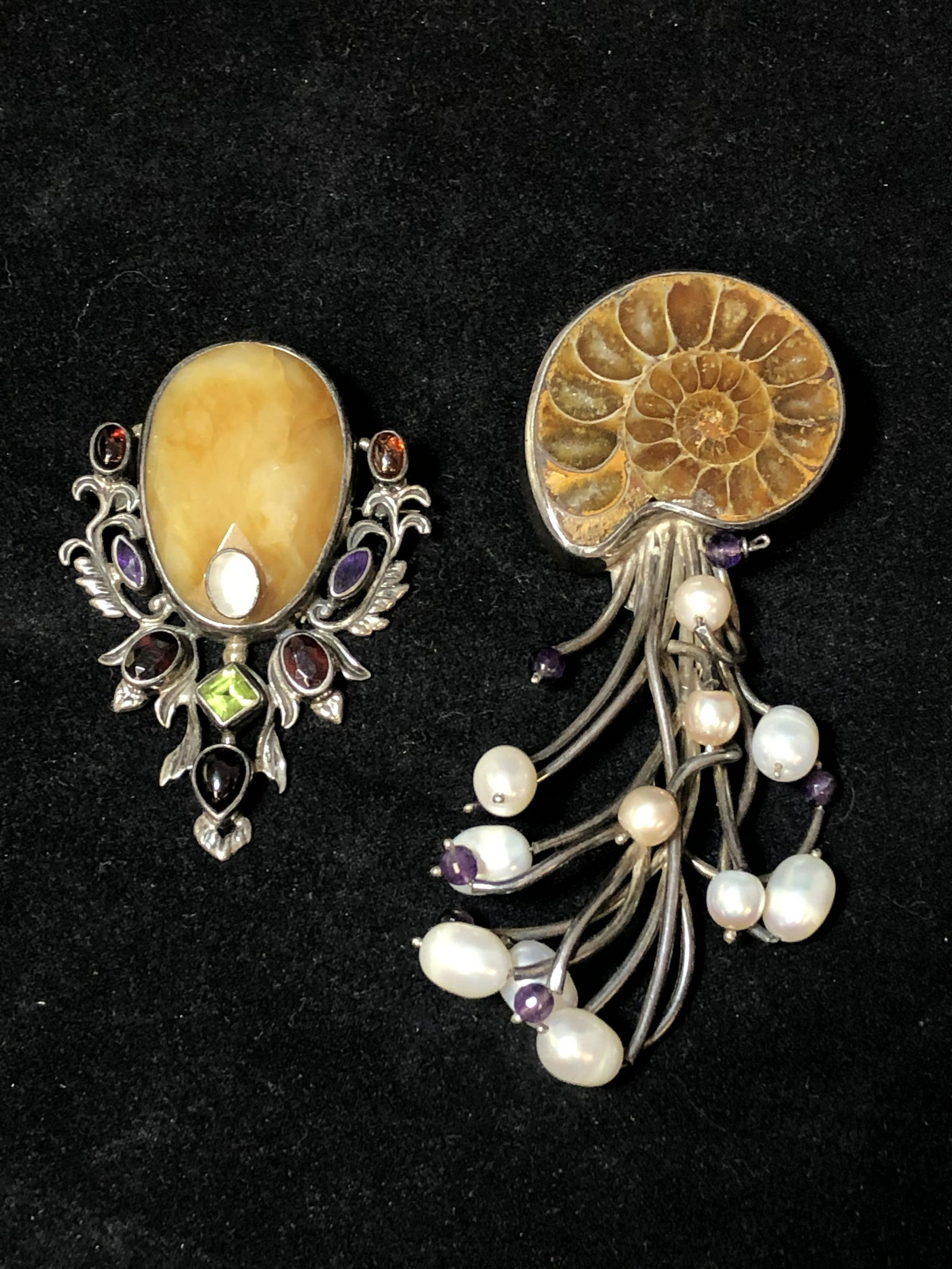 (2)Vintage Sterling Silver Pin / Pendants - 3.5'' Long (1 of 6)