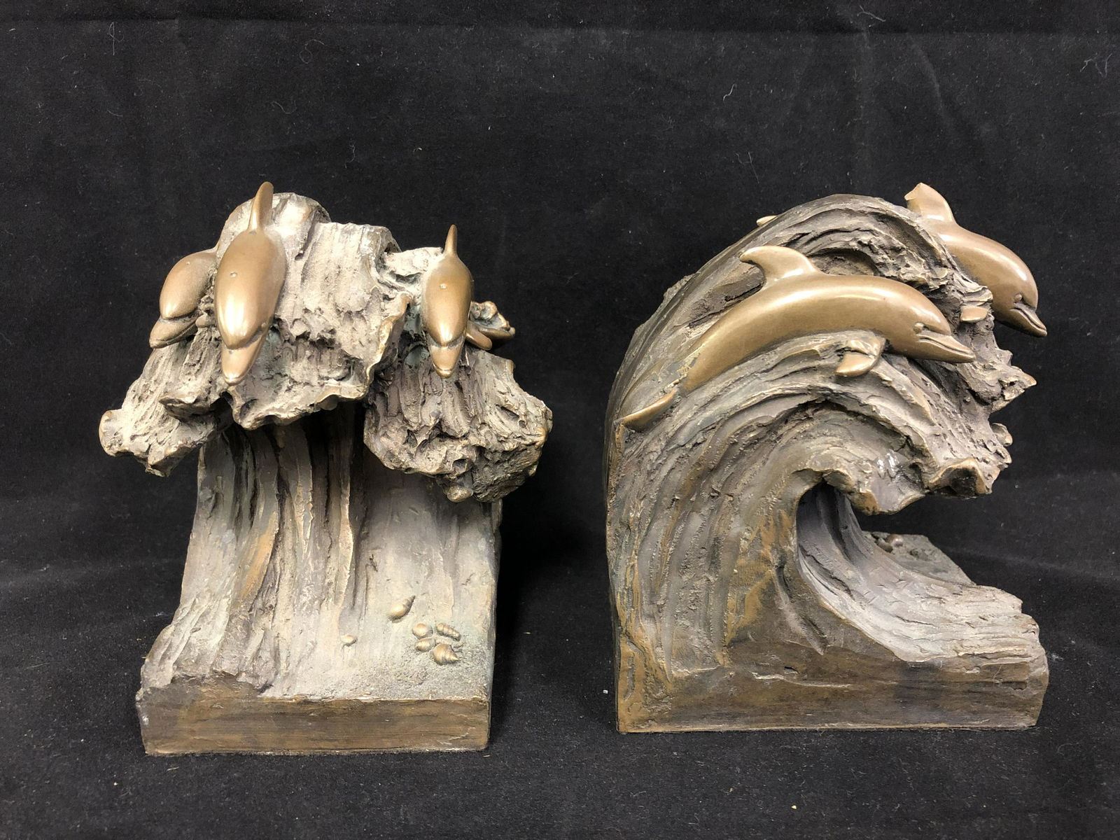 Pr. 'Addotta' Cast Metal Dolphin/Wave Bookends - (1 of 8)
