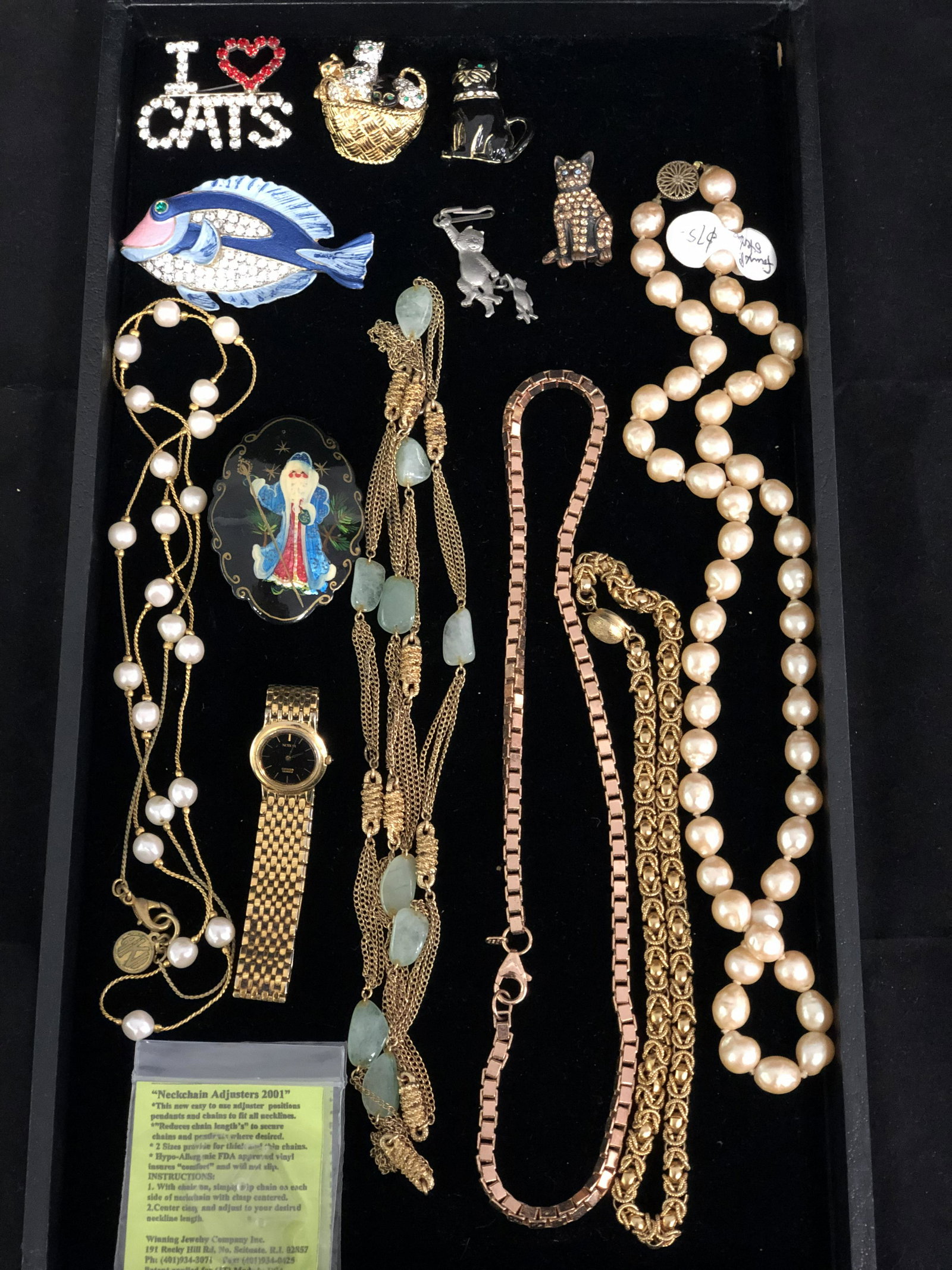 Asst Vintage Costume Jewelry - Necklaces, Cat Pins, (1 of 8)